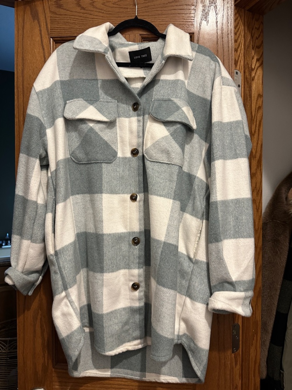 Love Tree Sage & White Plaid Utility Shacket